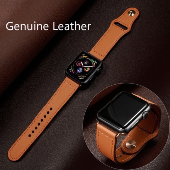 NEW Brown Genuine Leather For Apple Watch - Picture 3 of 8